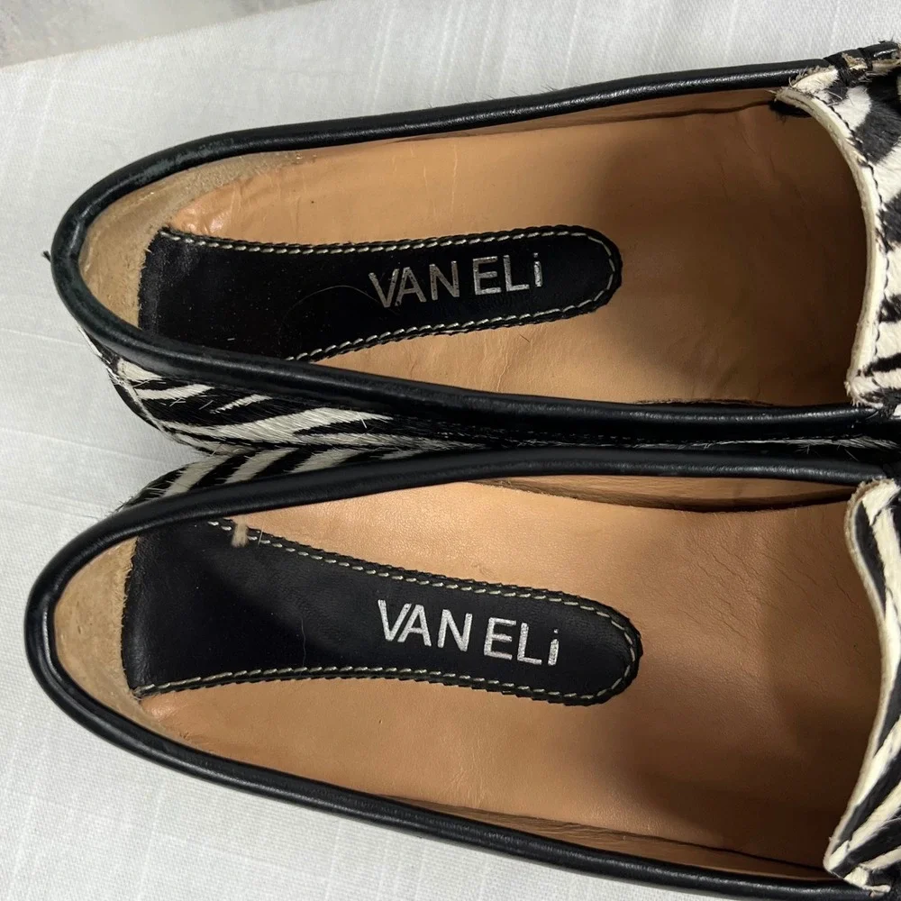 VAN ELI Zebra Print Calf Hair Loafer Flats Women's Size 7.5 Black White - Picture 8 of 9
